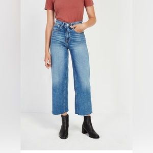 Frank & Oak Nina Wide Leg Raw Edge Hem Blue Jeans Size 27